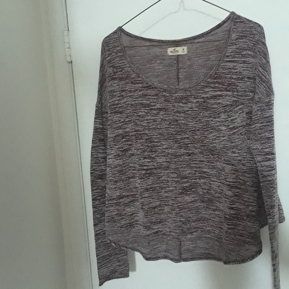 Burgandy and white Hollister shirt.